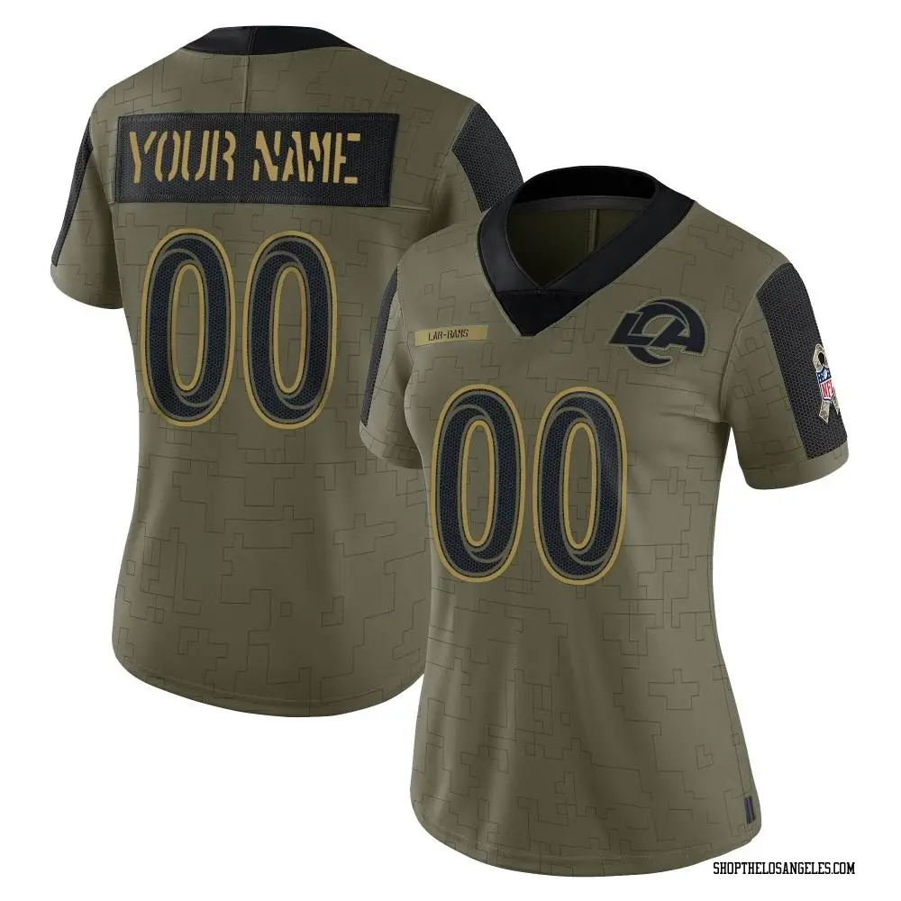 Custom Women's Limited Olive Los Angeles Rams 2021 Salute To Service Jersey